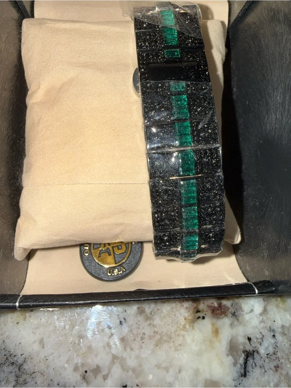 AJ Black and Green Luxury-Style Men's Wristwatch